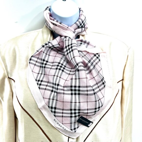 Burberry Accessories - NewTag  Burberrys London  Women Miniscarf 23"Cotton Silk Light Pink Gray Check(8